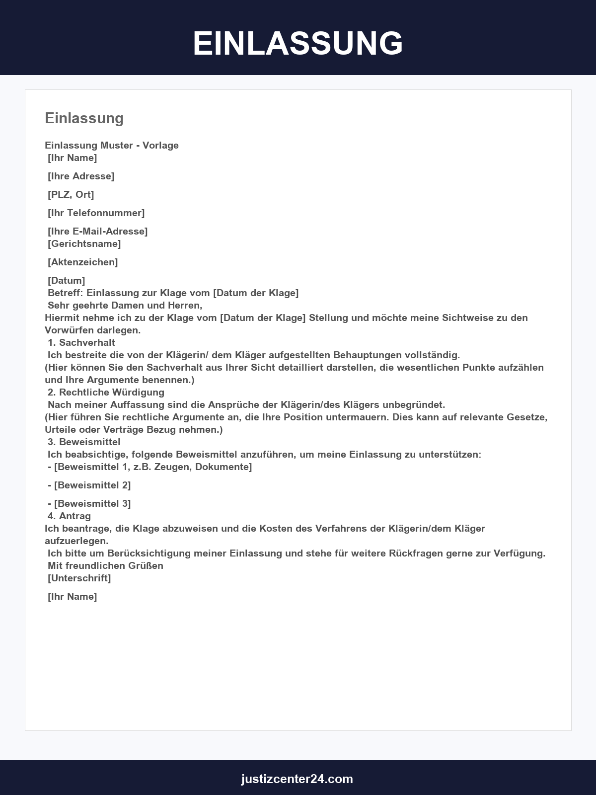 Einlassung Muster
