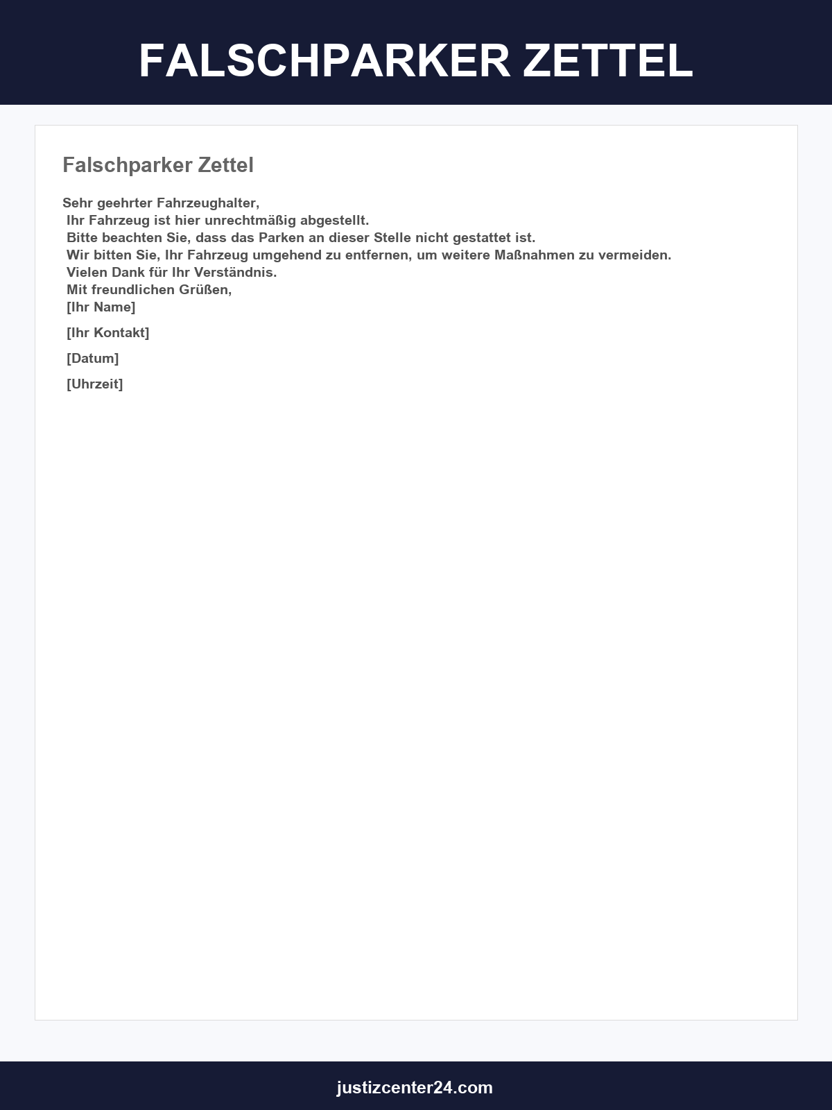 Falschparker Zettel Vorlage