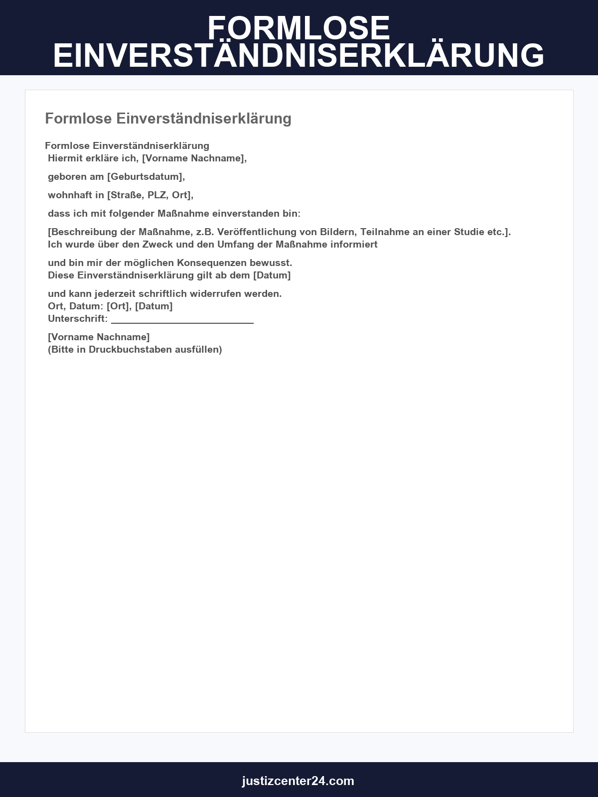 Formlose Einverständniserklärung Vorlage