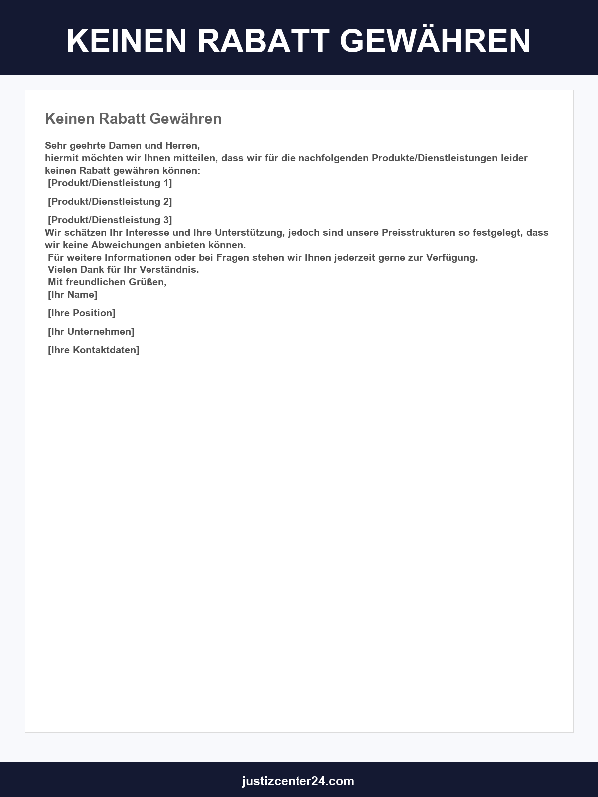 Keinen Rabatt Gewähren Formulierung