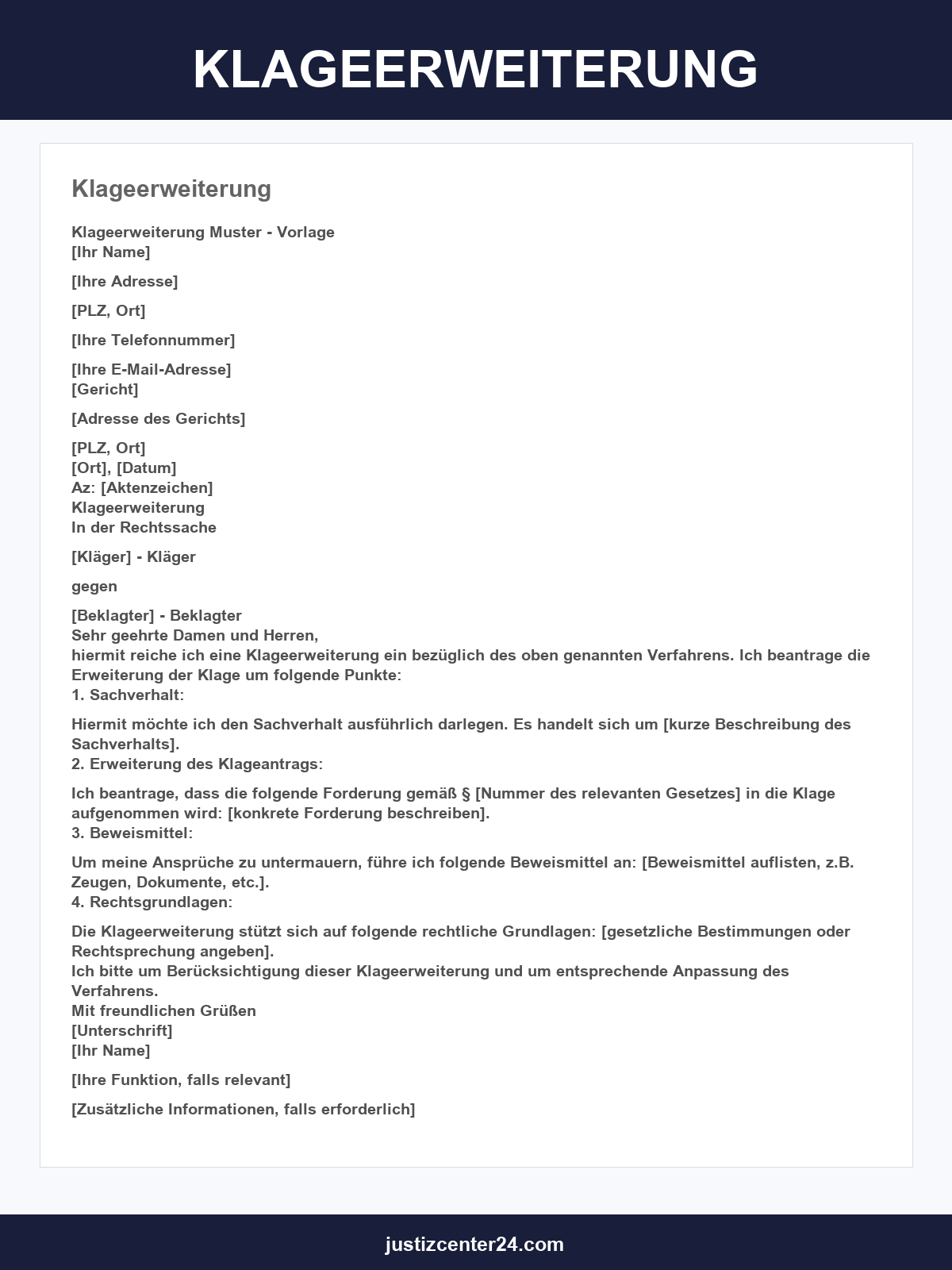 Klageerweiterung Muster