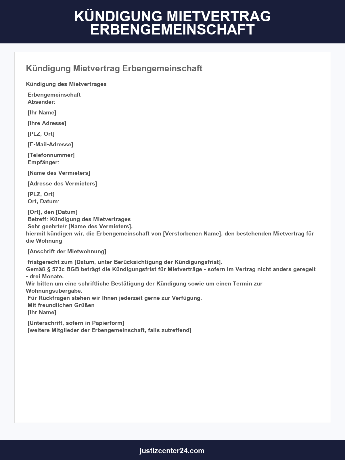 Kündigung Mietvertrag Erbengemeinschaft Muster