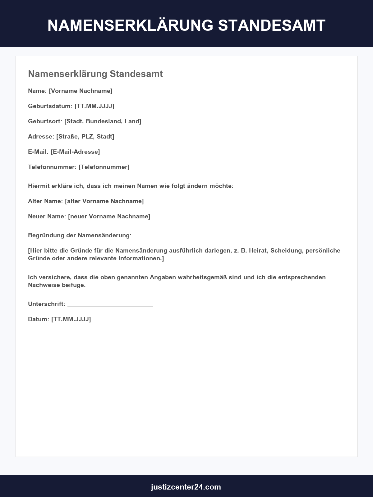 Namenserklärung Standesamt Muster