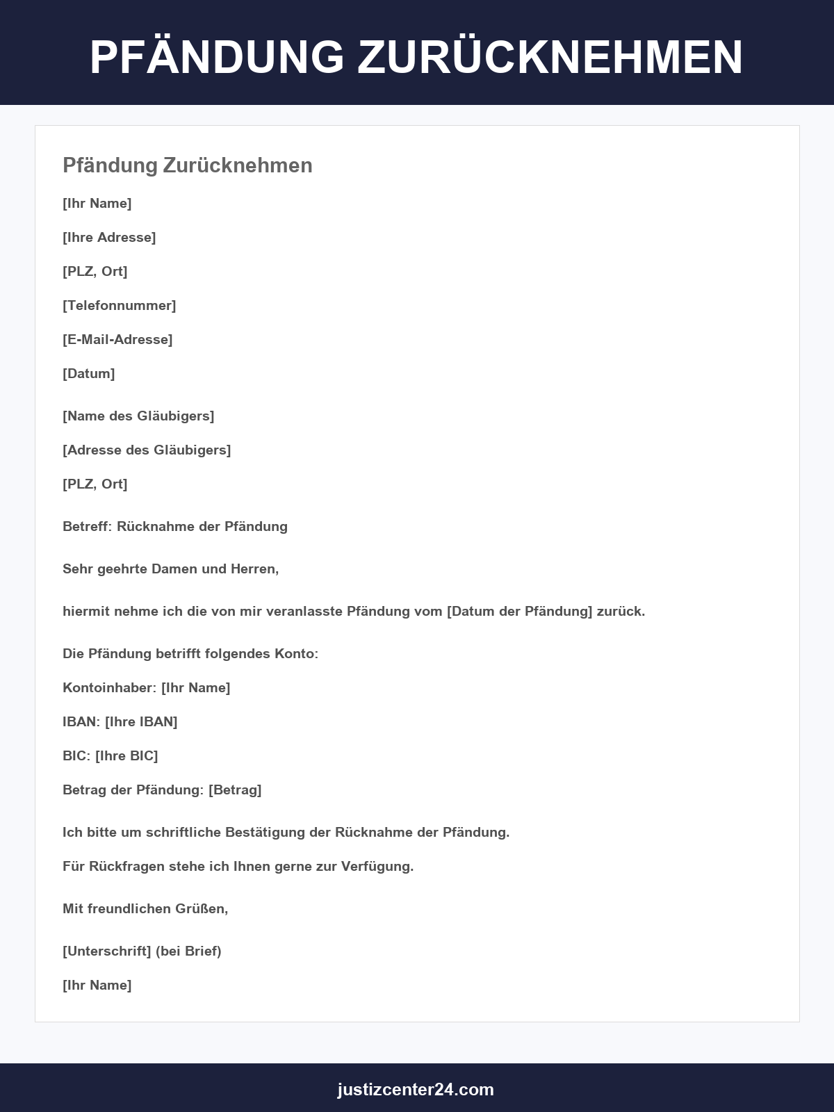 Pfändung Zurücknehmen Muster