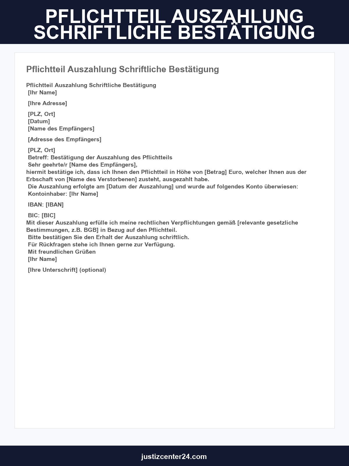Pflichtteil Auszahlung Schriftliche Bestätigung Muster