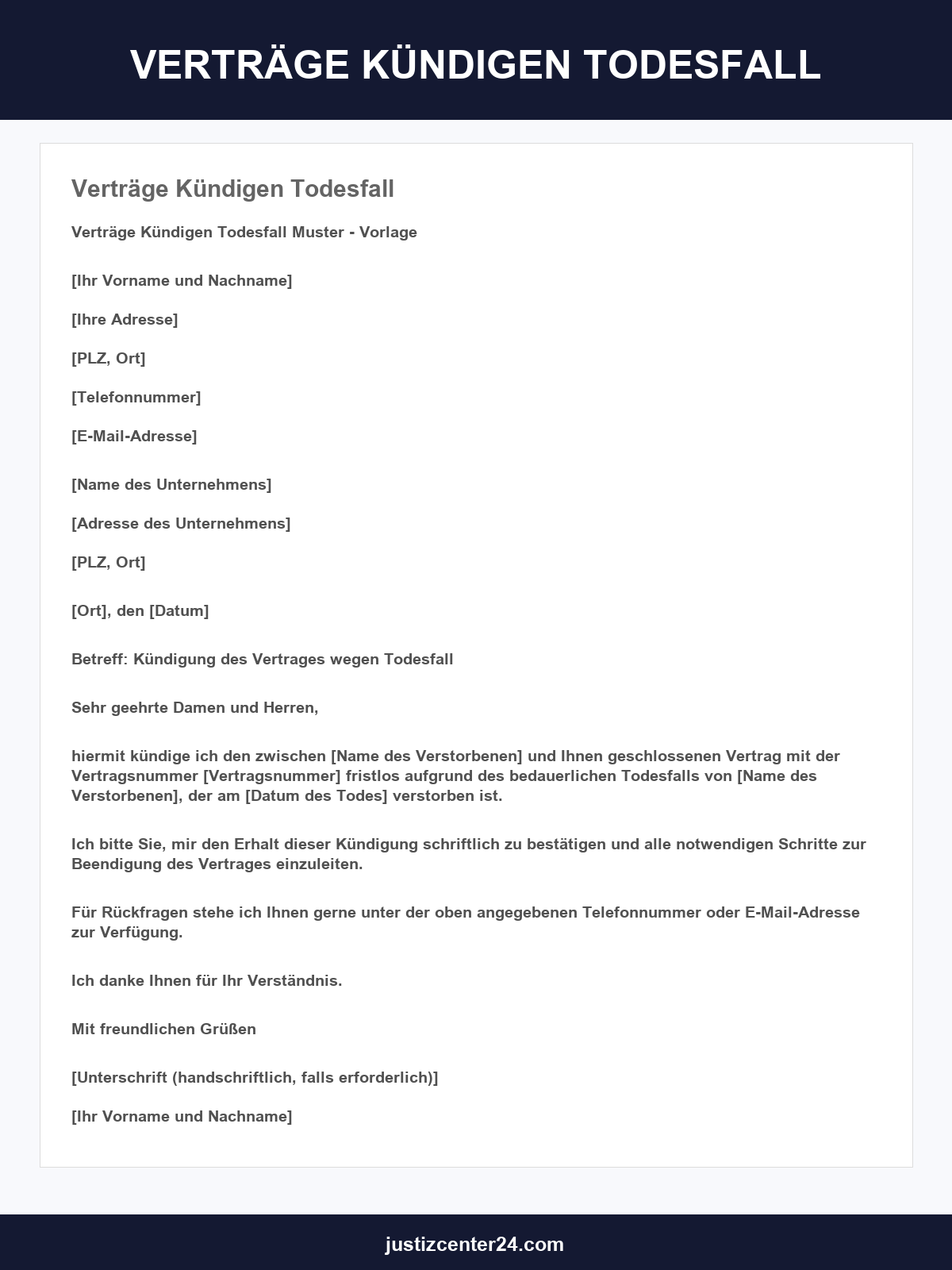 Verträge Kündigen Todesfall Muster