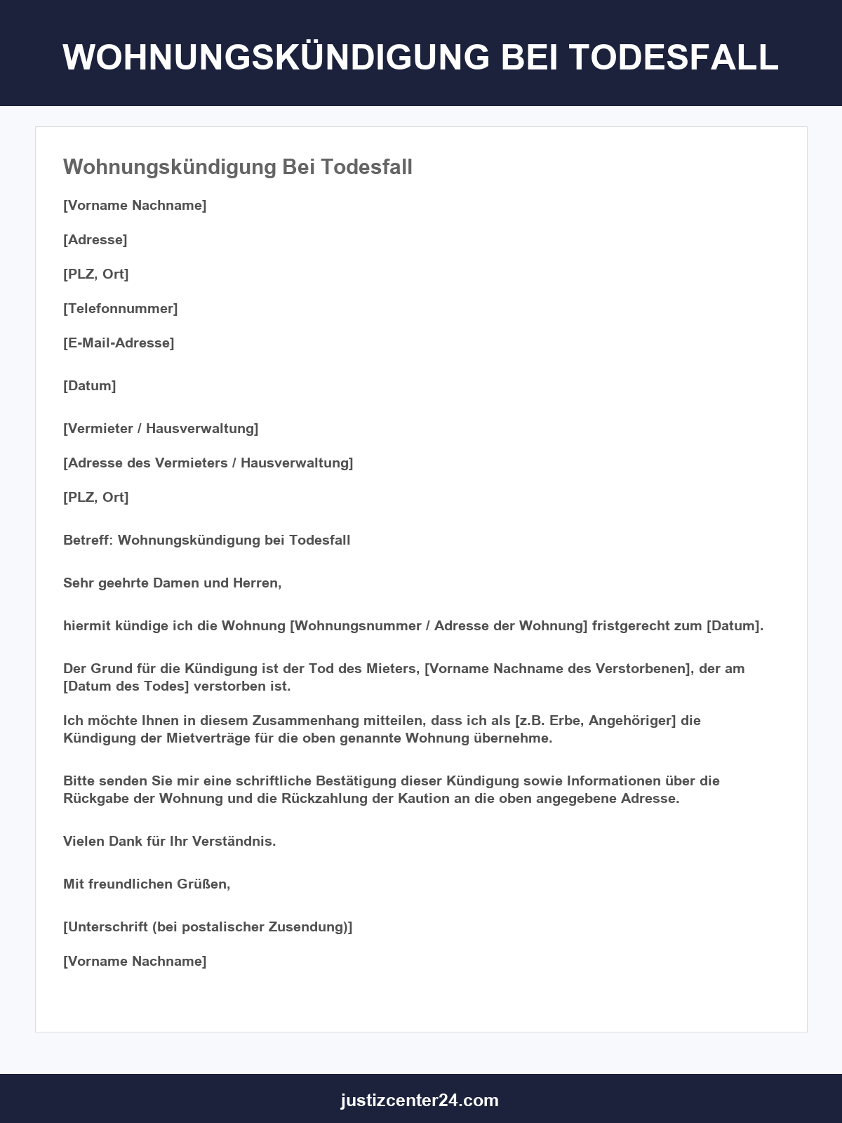 Wohnungskündigung Bei Todesfall Vorlage